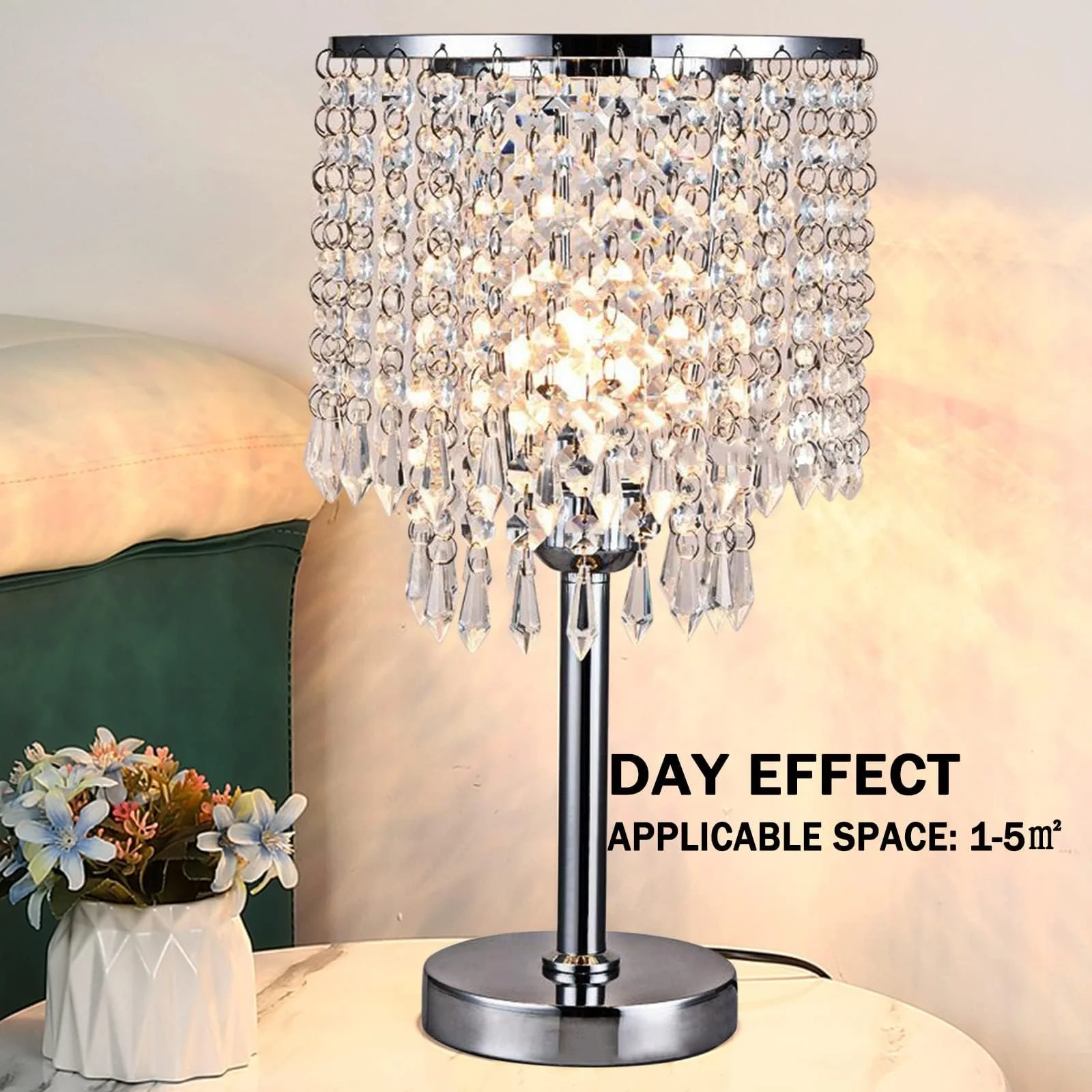 Настольная прикроватная лампа Crystal Glass с круглым абажуром E27 белая, фото №2