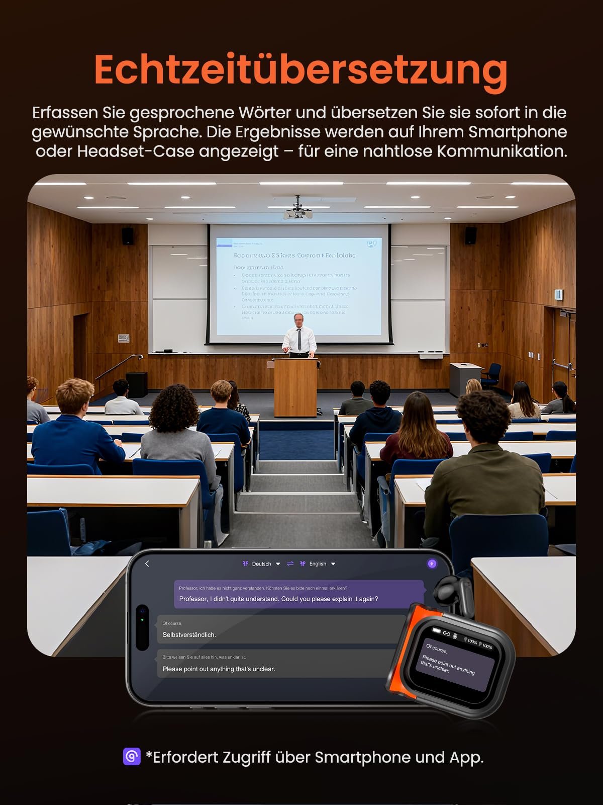 Навушники-перекладачі NE20, 3-в-1 для перекладу, 135 мов з додатком, 5 режимів, фото №3