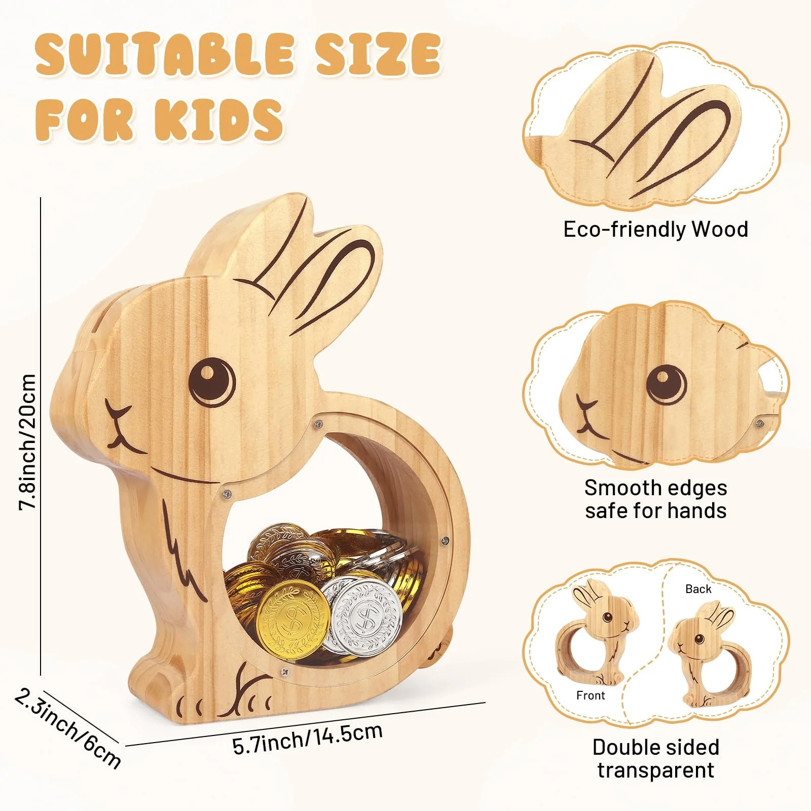 Скарбничка Дерев'яна Кролик з наклейками Персоналізована, фото №2