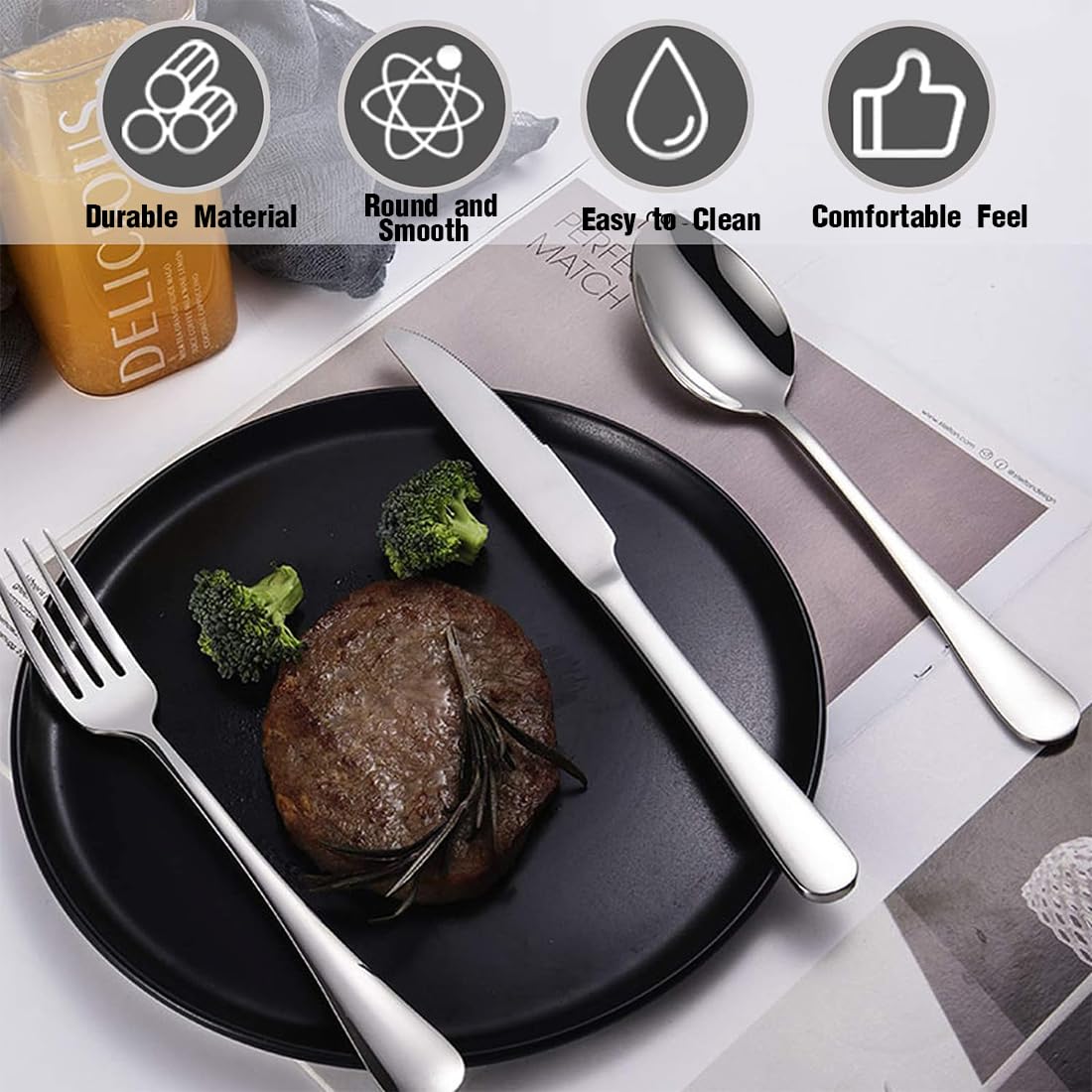 Набір EODKSE 4 шт. Camping Cutlery з нержавіючої сталі - ложка, вилка, ніж і мішечки, фото №3