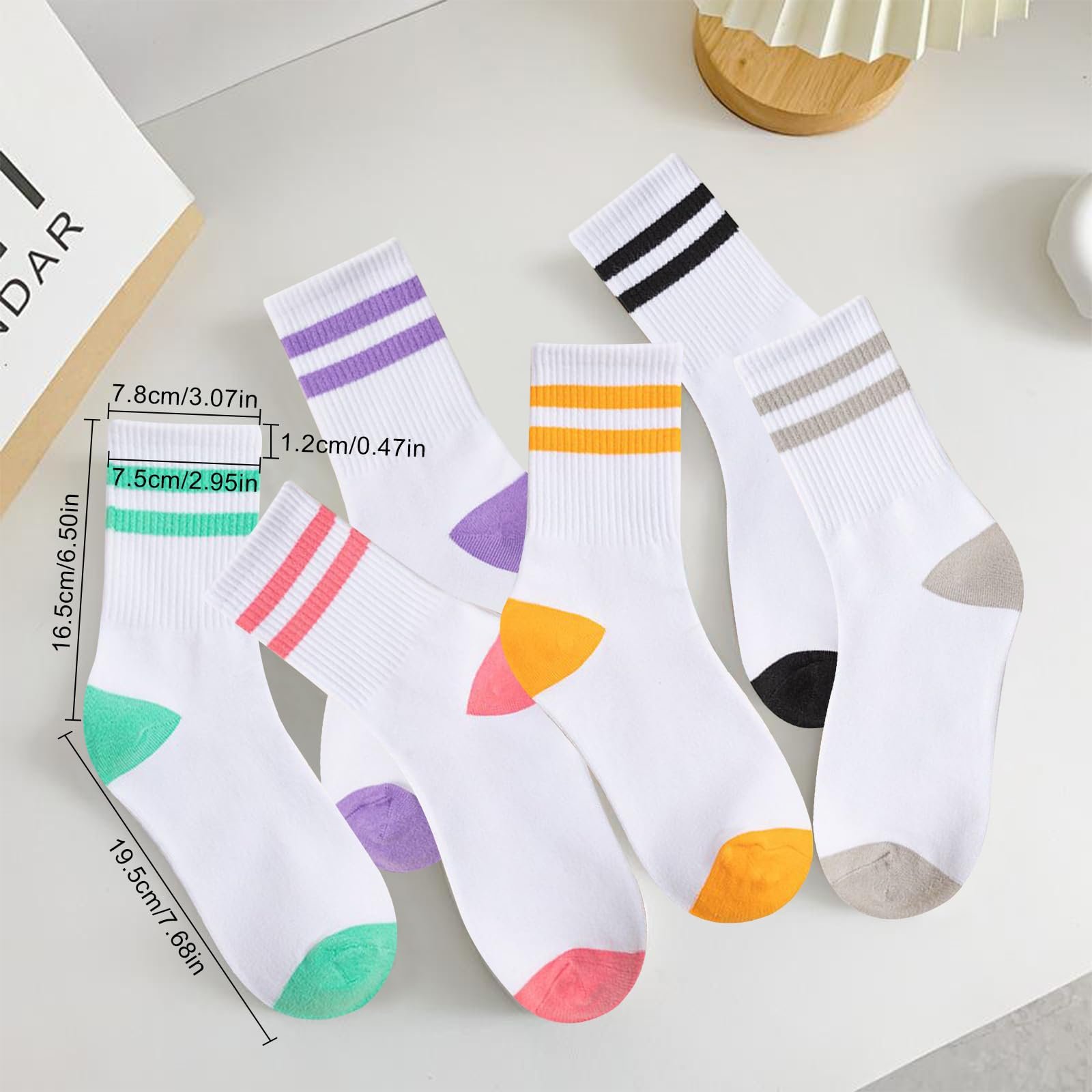 Теннисные носки 6 пар Полосатые спортивные носки с хлопковой подкладкой 39-42, фото №2