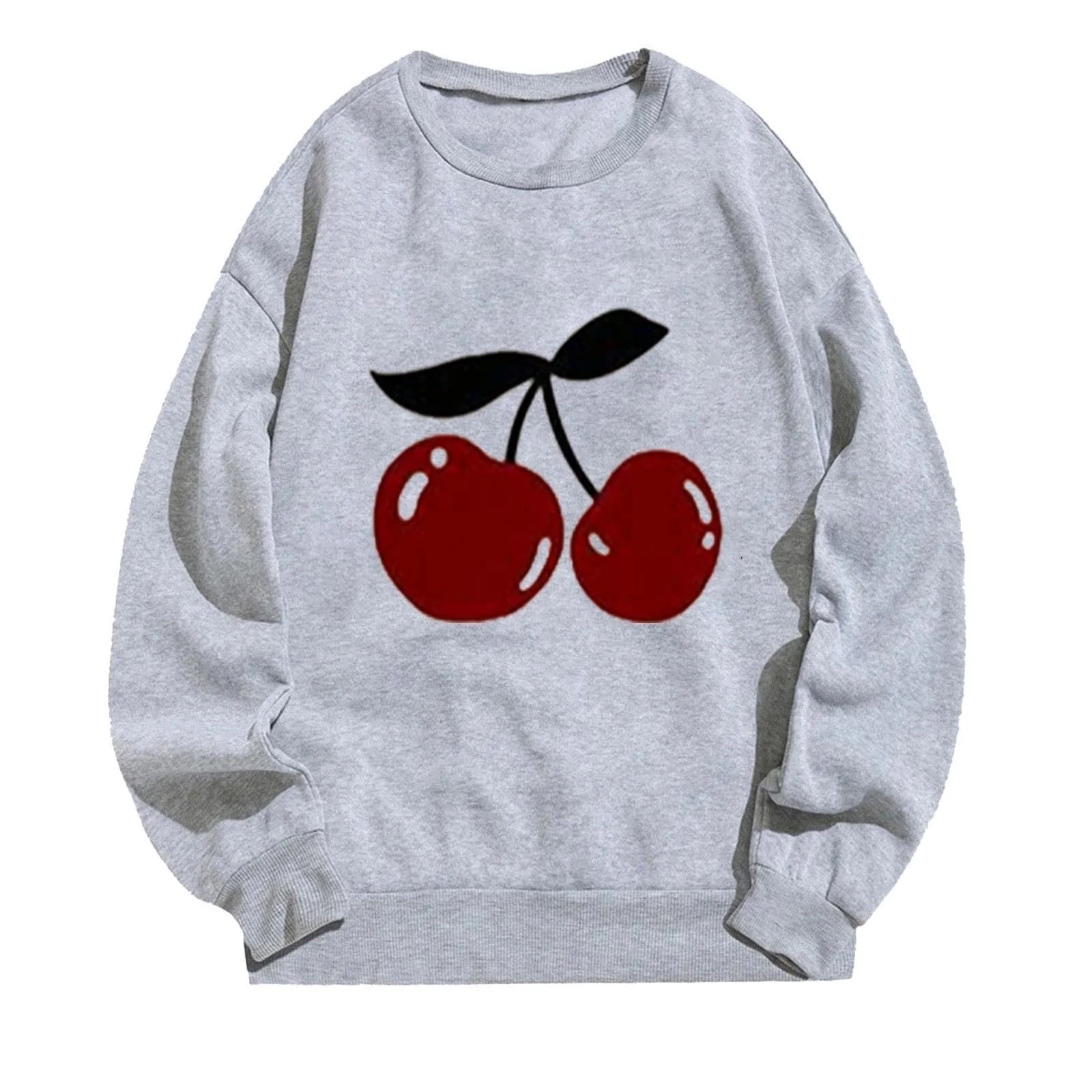 Женская толстовка UK Cherry Graphic Пуловер Круглый вырез Длинный рукав Большой размер Осень Зима Базовые рубашки Спортивный зал Дом, фото №1