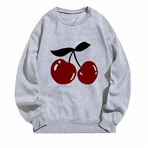 Женская толстовка UK Cherry Graphic Пуловер Круглый вырез Длинный рукав Большой размер Осень Зима Базовые рубашки Спортивный зал Дом - Фото 1