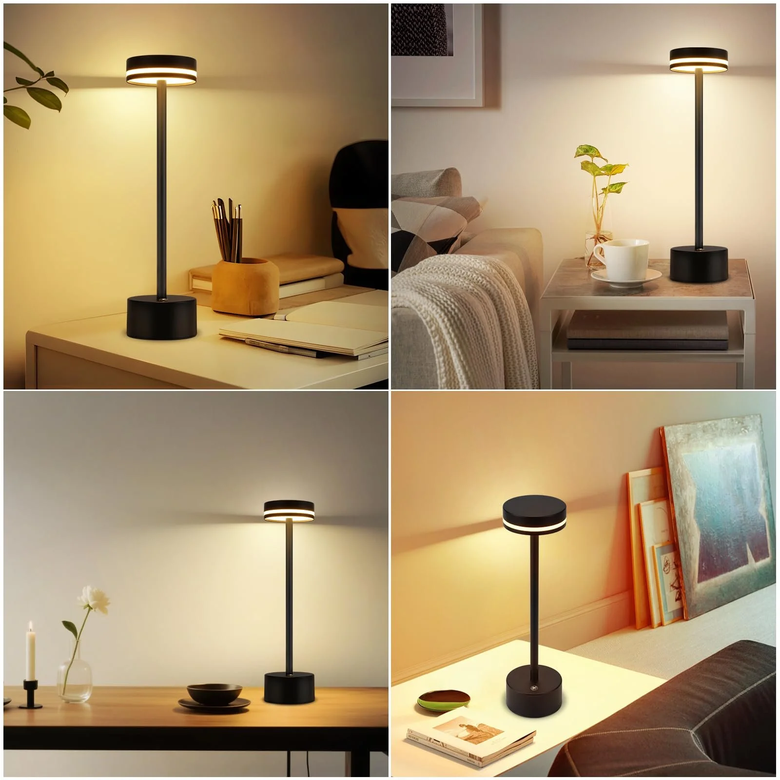 Настільна лампа LED бездротова акумуляторна димована 3000K-6500K USB-C сенсорна Black, фото №8