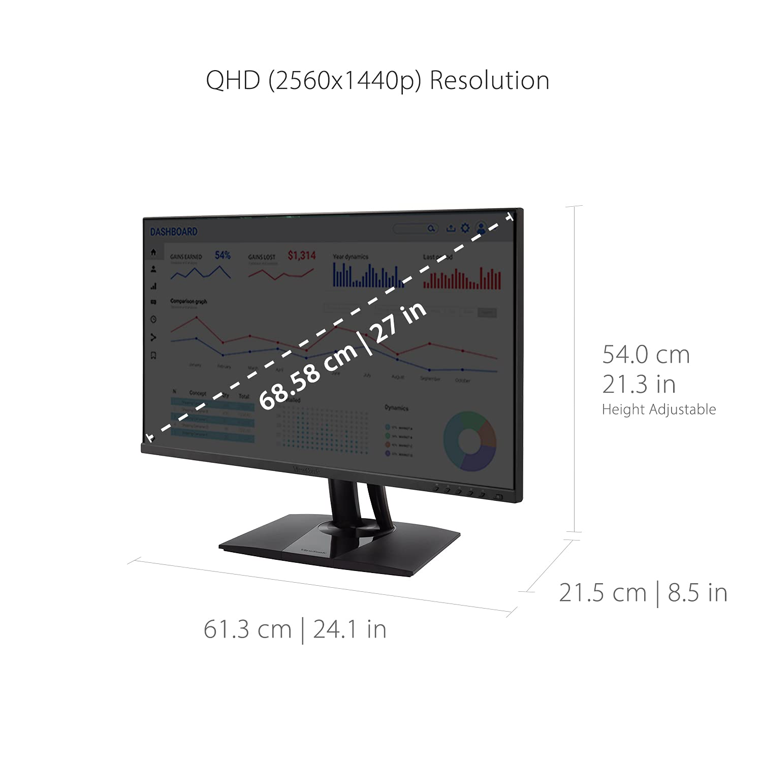 Монітор Viewsonic VP2756-2K 27 дюймів WQHD IPS 100% sRGB HDMI DP USB-C Чорний, фото №6