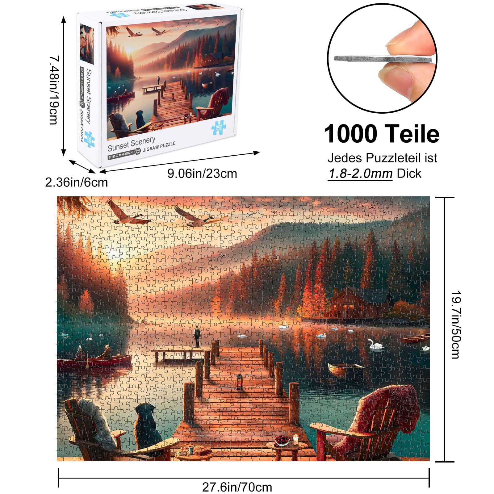 Пазл Bestdon 1000 деталей для взрослых Lakeside Evening Sunset Scenery Cabin 70 x 50 см, фото №2 Пазл Bestdon 1000 деталей для взрослых Lakeside Evening Sunset Scenery Cabin 70 x 50 см, фото №2