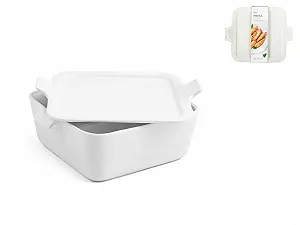 Форма для запікання H&H квадратна порцелянова 18 x 7 см з кришкою Біла - Фото 1