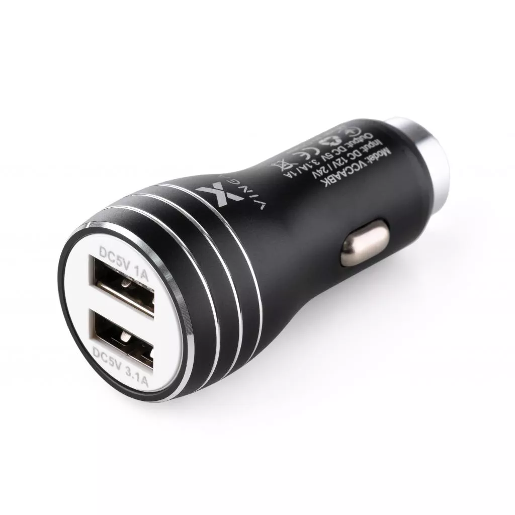Автомобильное зарядное устройство Vinga Dual USB Car Charger aluminium 15.5W Max  VCCAABK, фото №1