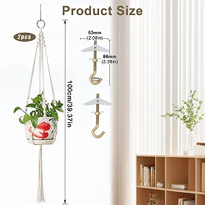 Подвесной кошик макраме набор 2 шт ручное плетение хлопок с 2 крючками synthetic.ua - Фото 1