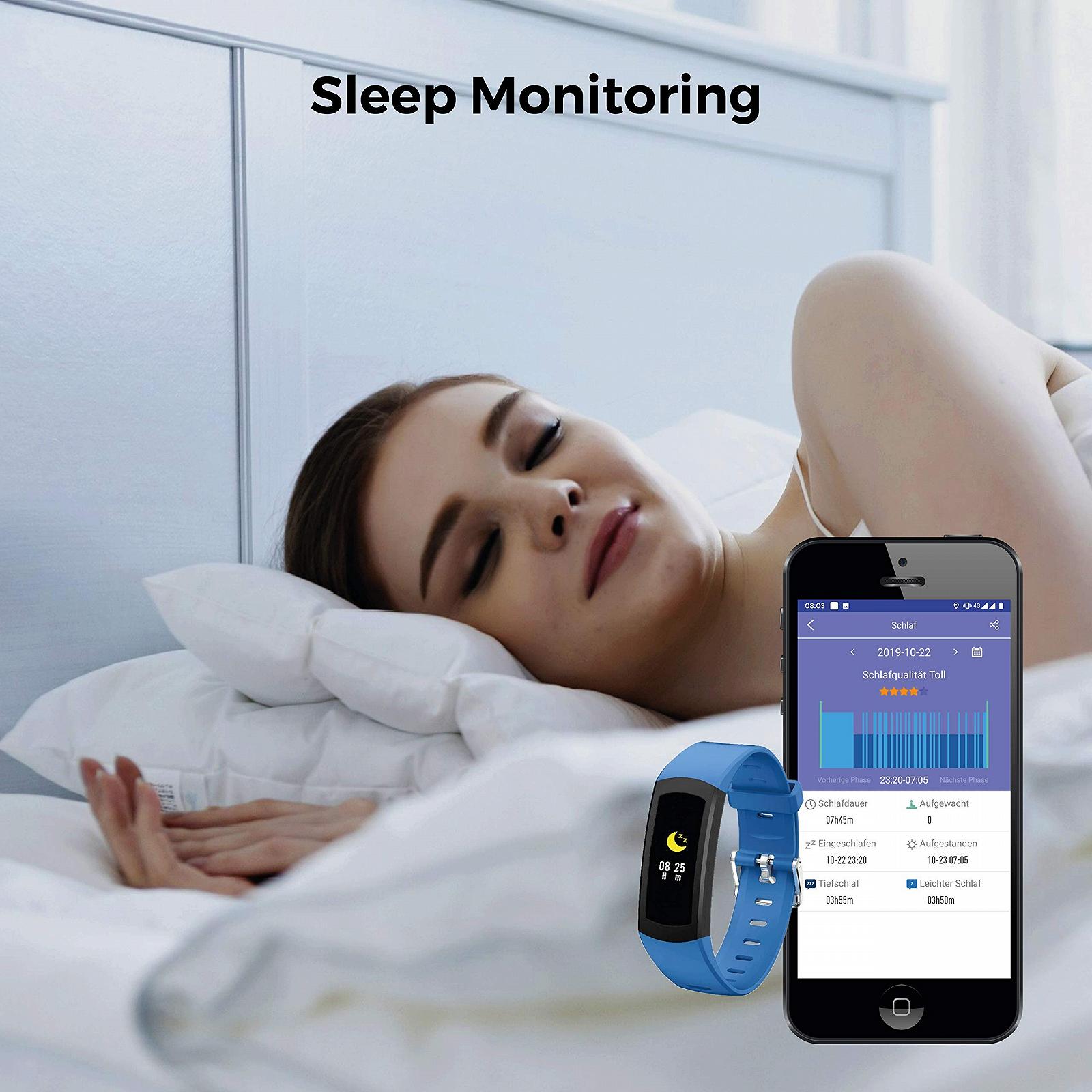 Фітнес-браслет Novasmart RunR ONE, з кольоровим дисплеєм, вимірюванням пульсу та артеріального тиску, монітором сну, лічильником калорій, крокоміром, синій, фото №4