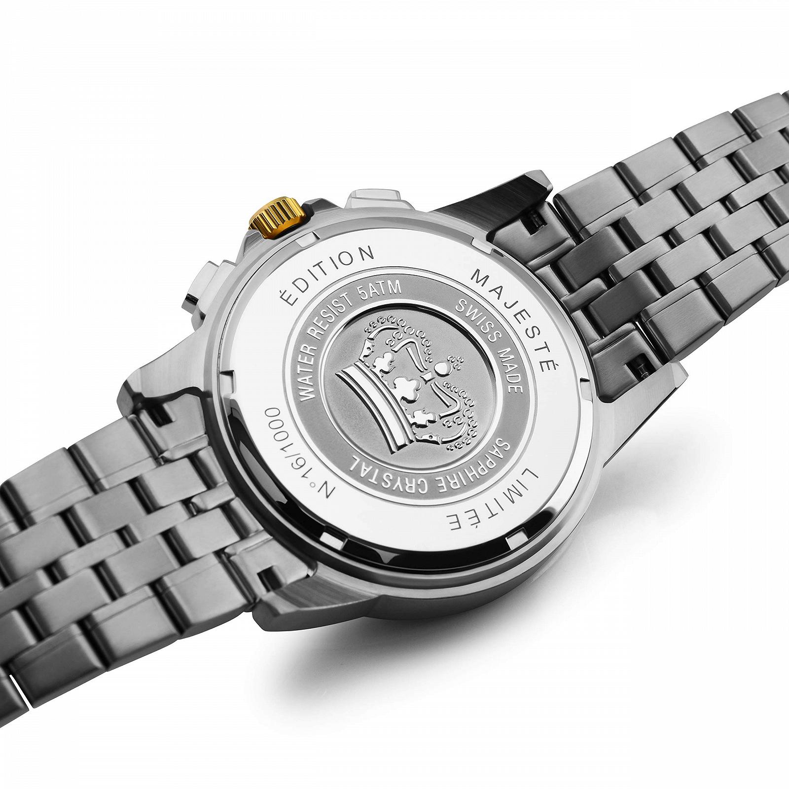 Часы LOUIS XVI Majesté Мужские Стальной Ремешок Серебряный Двухцветный Золото Черный Карбон Хронограф Аналоговый Кварцевый Нержавеющая Сталь 1104 Браслет, фото №5