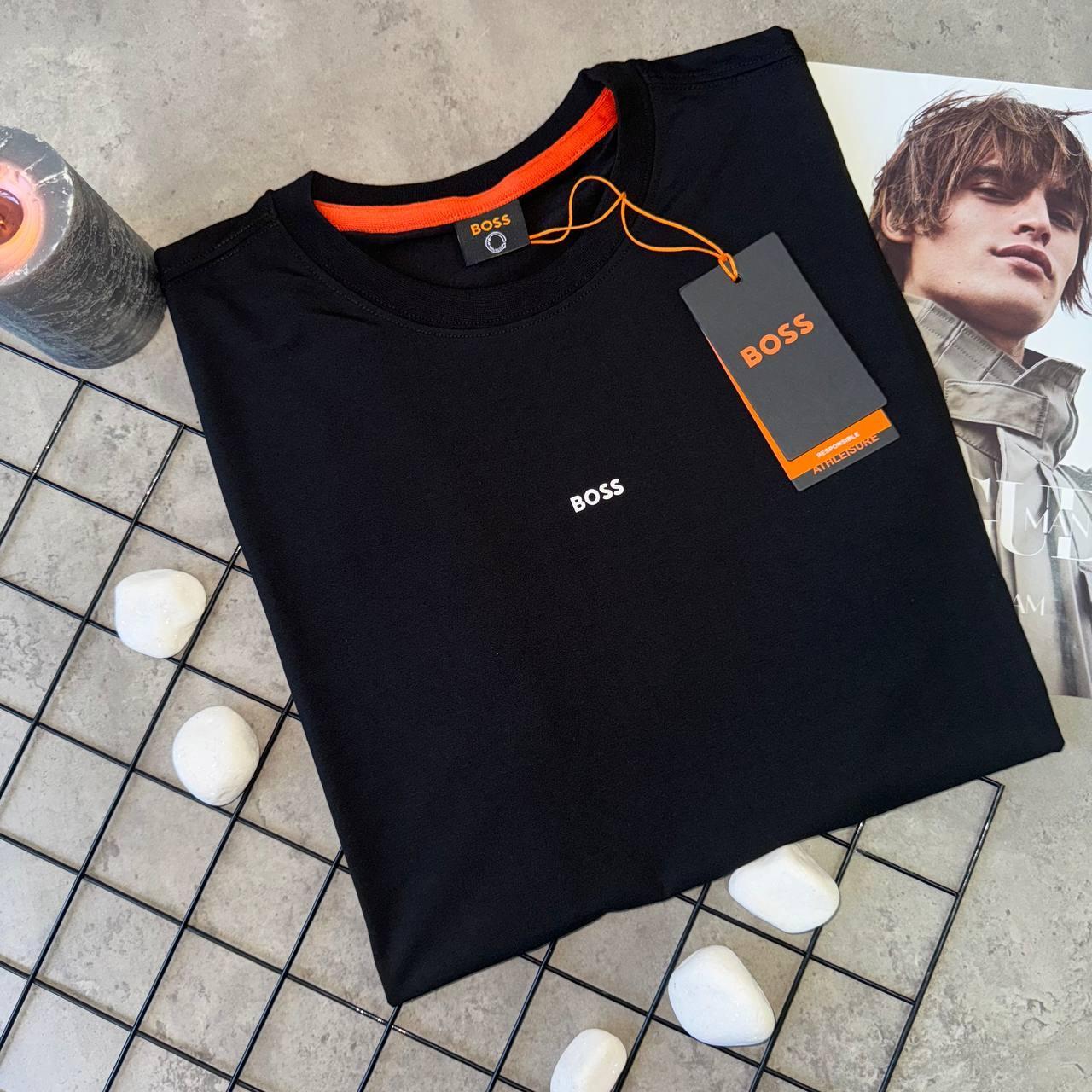 Мужская футболка Boss черная брендовая босс Качественная стильная на лето, фото №1