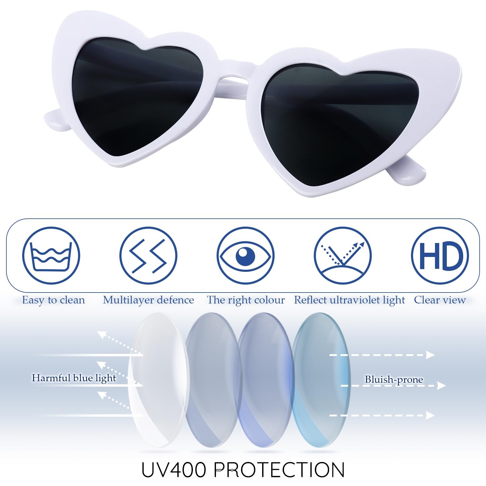 Сонцезахисні окуляри TIVUNORON у формі серця, 8 штук, білі, вінтажні, фото №3