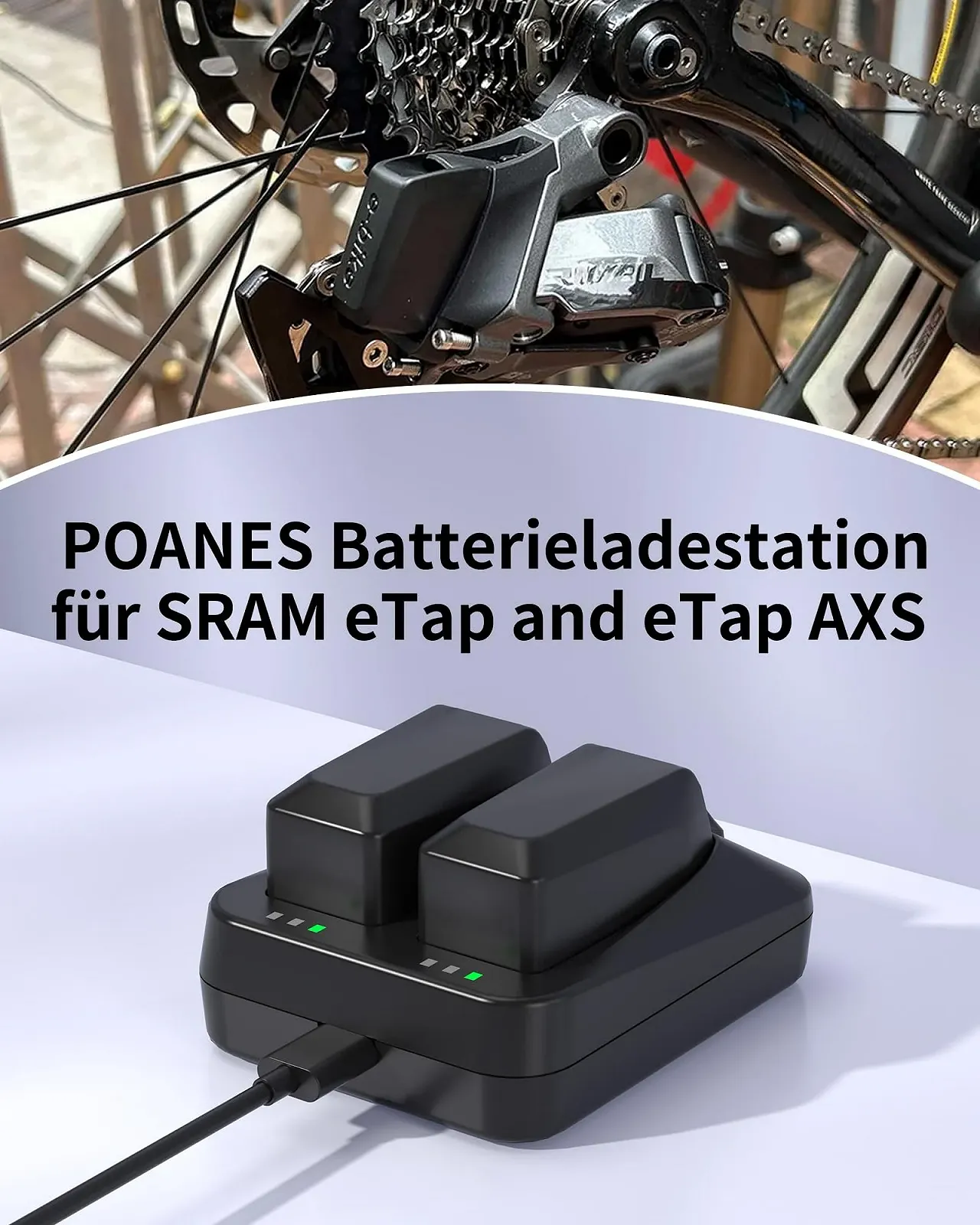 Зарядний пристрій для батарей Типу SRAM AXS/eTap Red Force Rival GX Eagle, Подвійний, USB-C, Швидка зарядка, фото №2