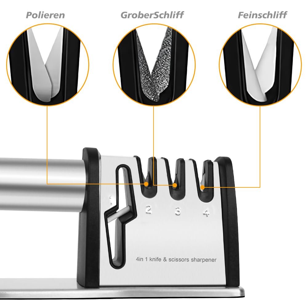 Точилка для ножей 4 в 1 Профессиональная ручная эргономичная для грубой и тонкой заточки, фото №6