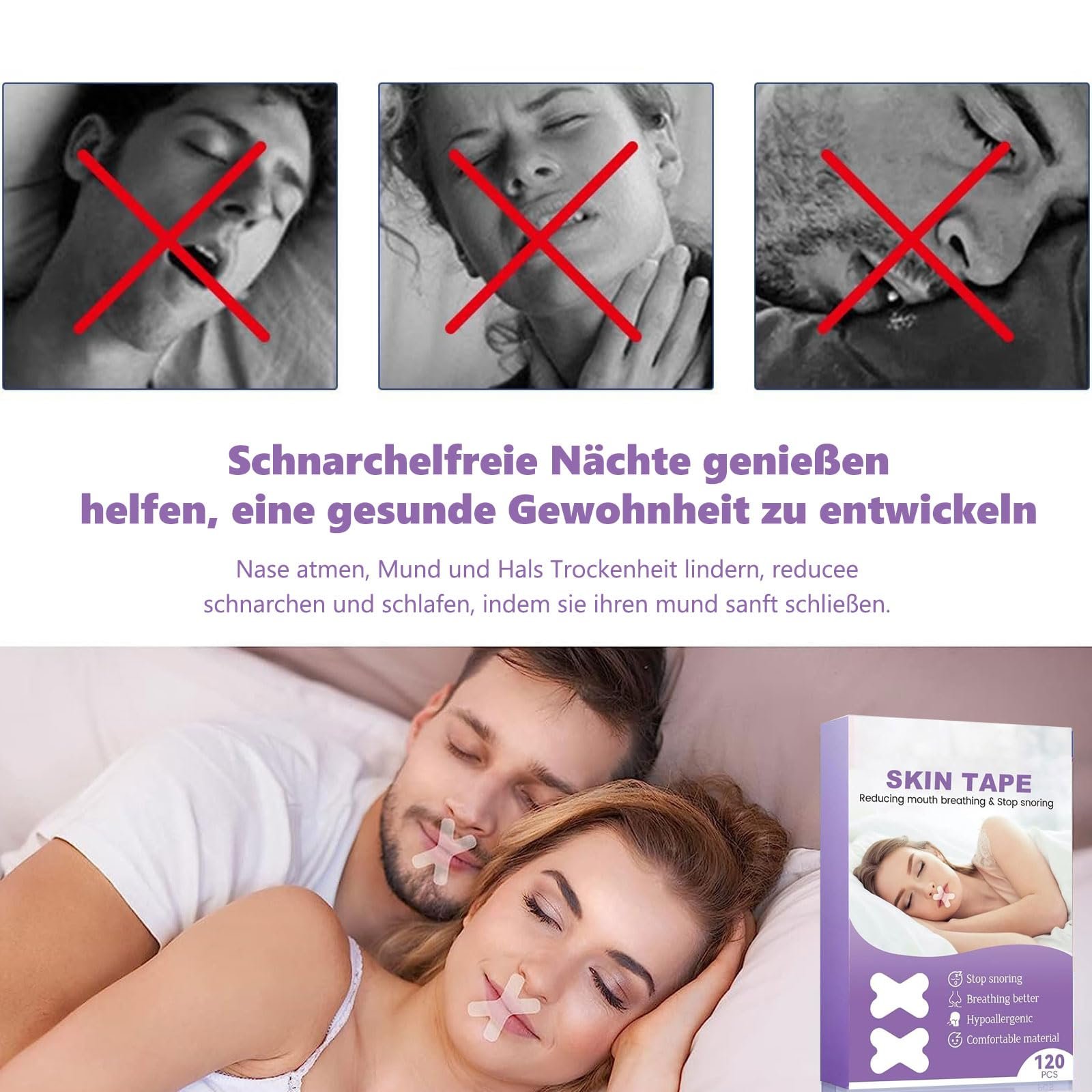 Пластирі для рота для сну, 120 шт., Преміум класу, Проти хропіння, для дихання носом, фото №5