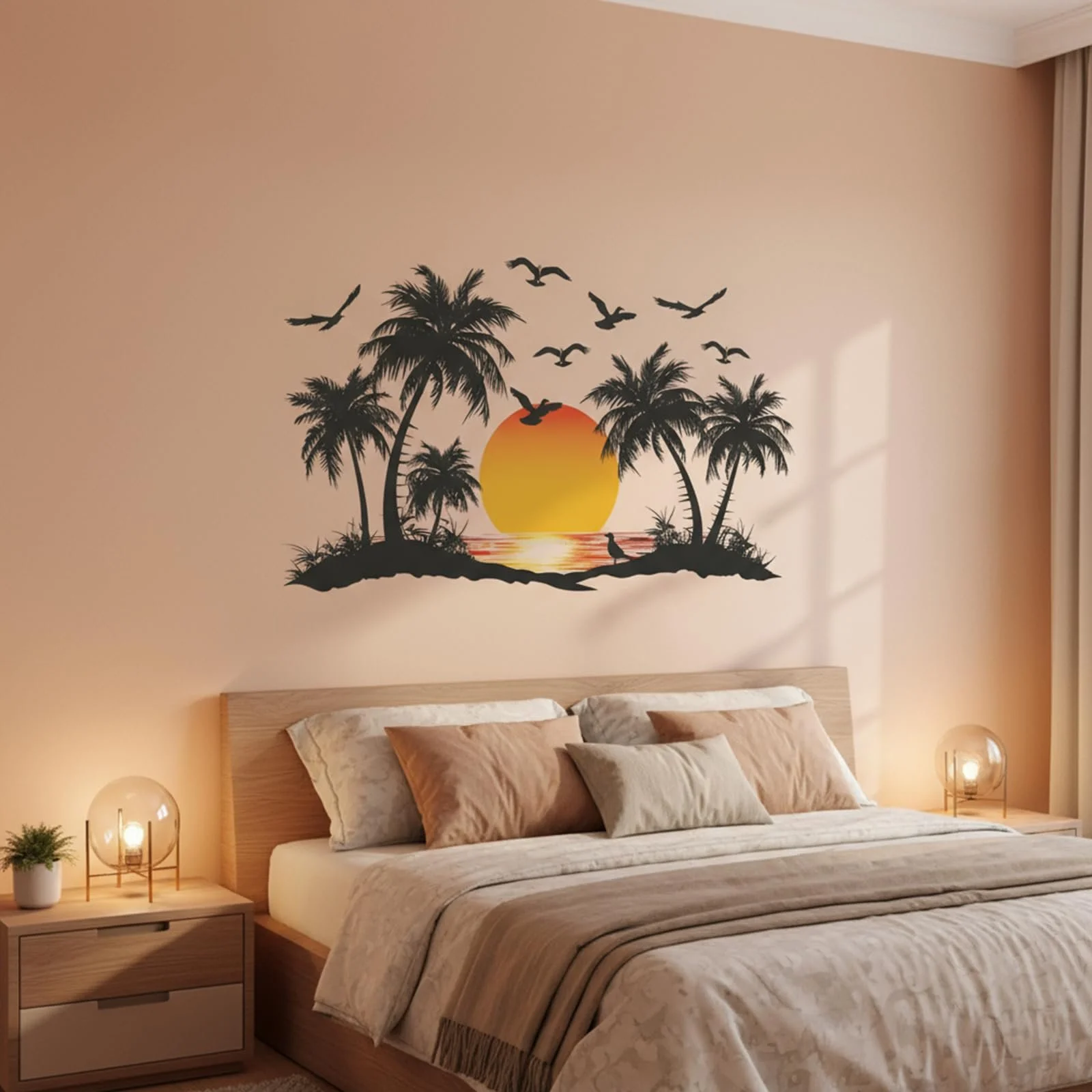 Наклейка на стіну Бохо Пальмове листя Тропічні рослини Птахи, фото №3