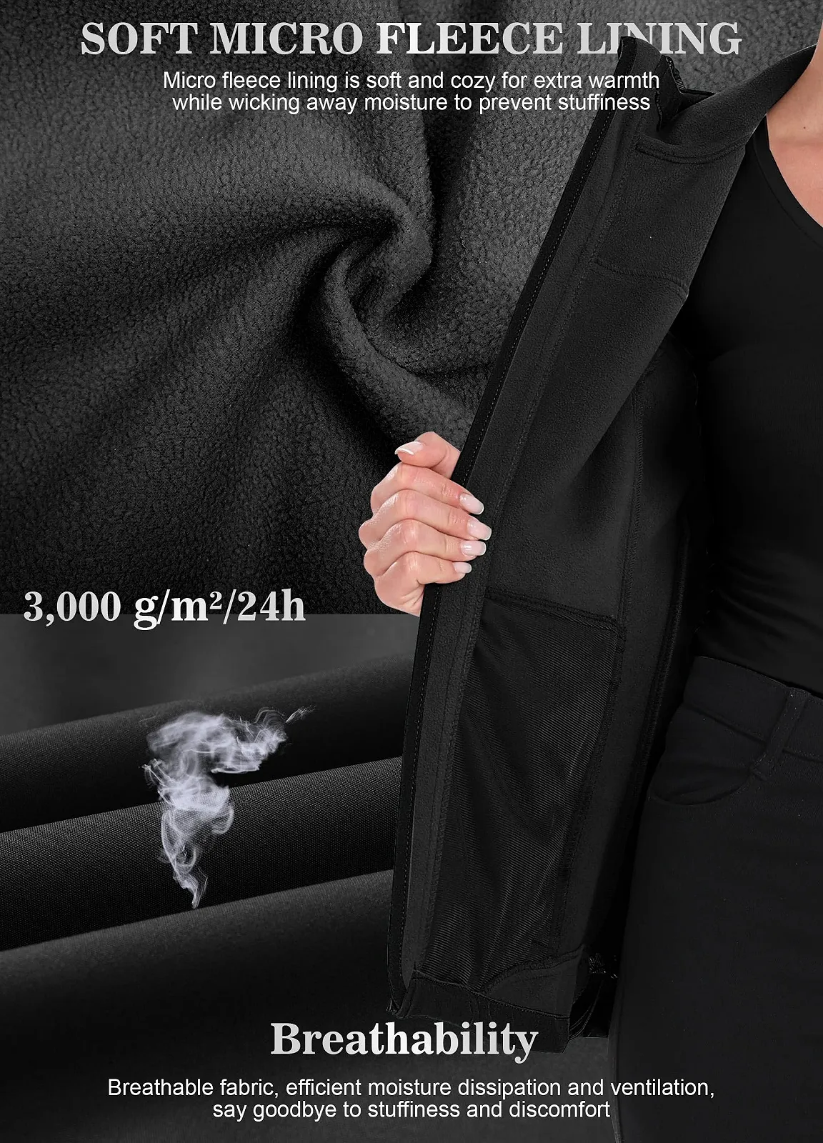 Жіноча софтшел куртка ATLASLAVA з капюшоном, дощова, флісова, фото №5