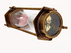 Пісочний годинник 13 см Antique Maritime Brass з компасом декоративний латунний synthetic.ua - Фото 1