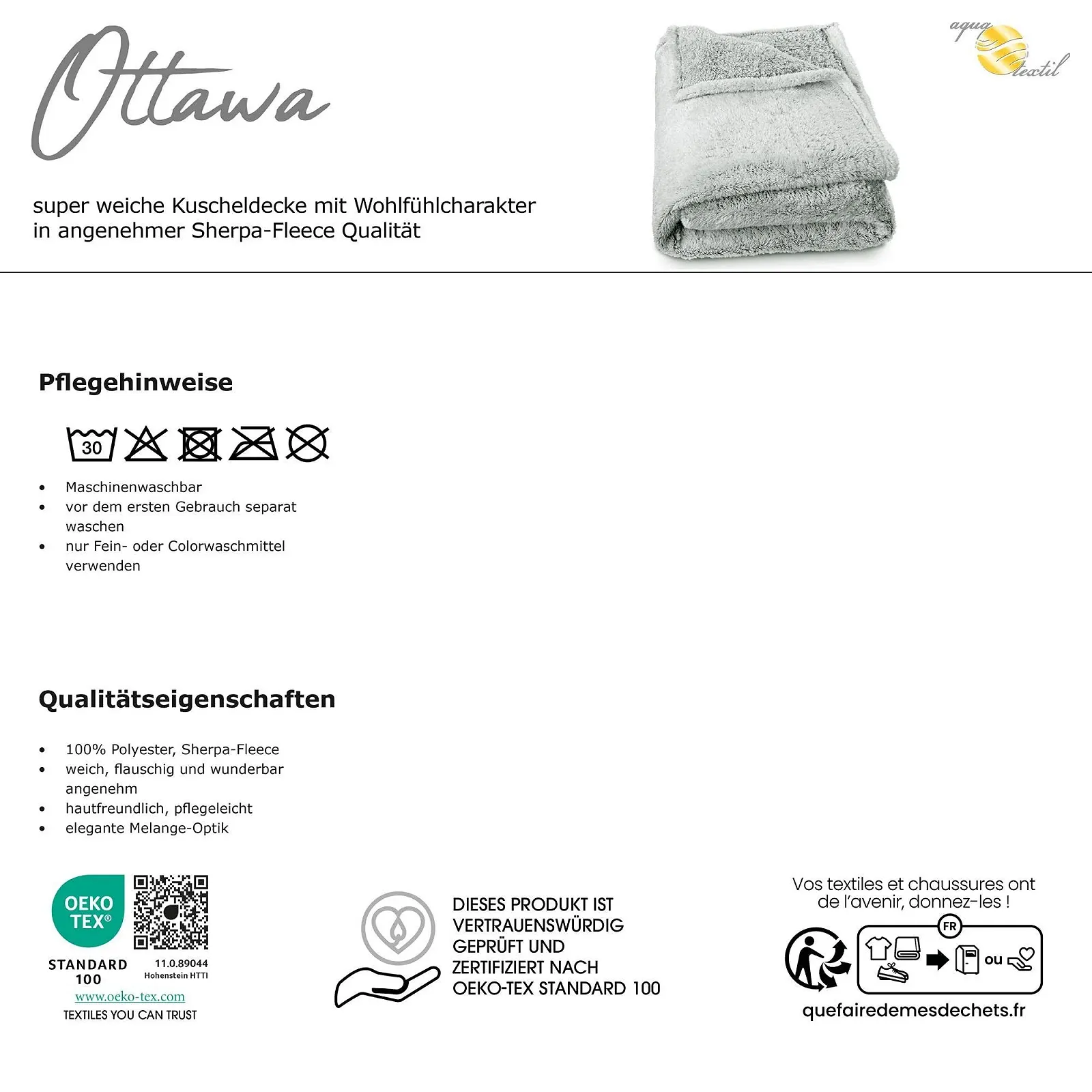 Покривало Aqua-Textil Ottawa Arctic Masha, плед з флісу шерпа, плед для дивану з меланжевим виглядом, фото №7
