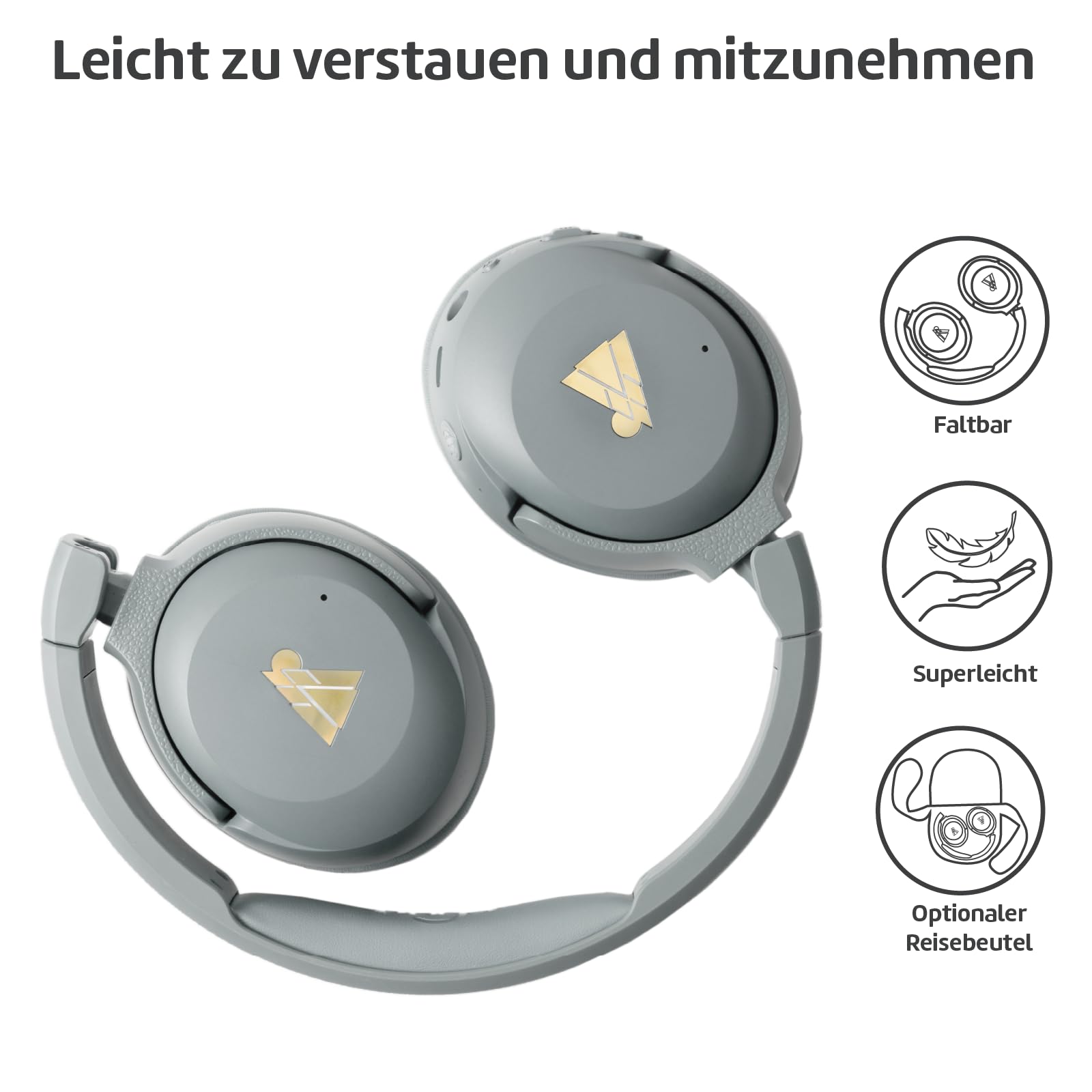 Наушники POGS Wireless Bluetooth Over-Ear Noise Cancelling The Turtle Складные Прочные 85 дБ Микрофон Функция Беспроводного Обмена Музыкой Серый, фото №7