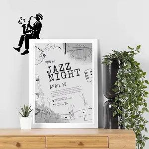 Наклейка на стіну Джазовий музикант із саксофоном 110 x 152 мм Чорна synthetic.ua - Фото 1
