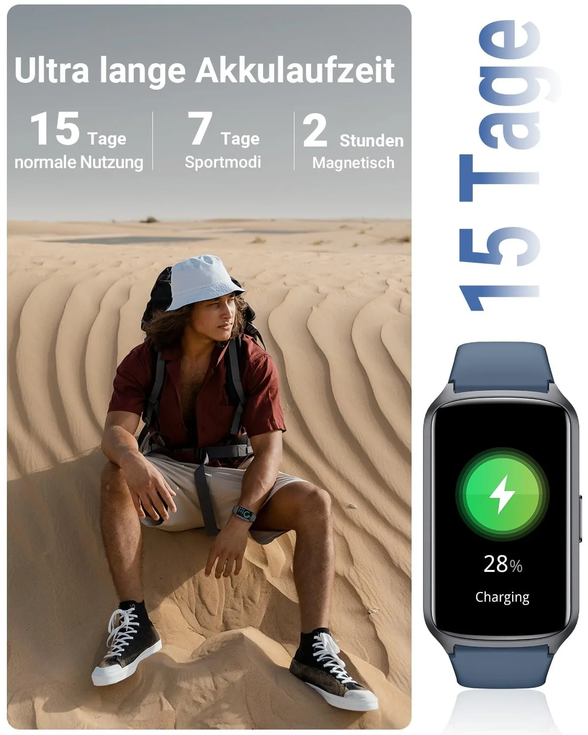 Смартгодинник для здоров'я з цілодобовим моніторингом серцевого ритму, кисню в крові, артеріального тиску, лічильником кроків, водонепроникністю 5ATM, фото №5