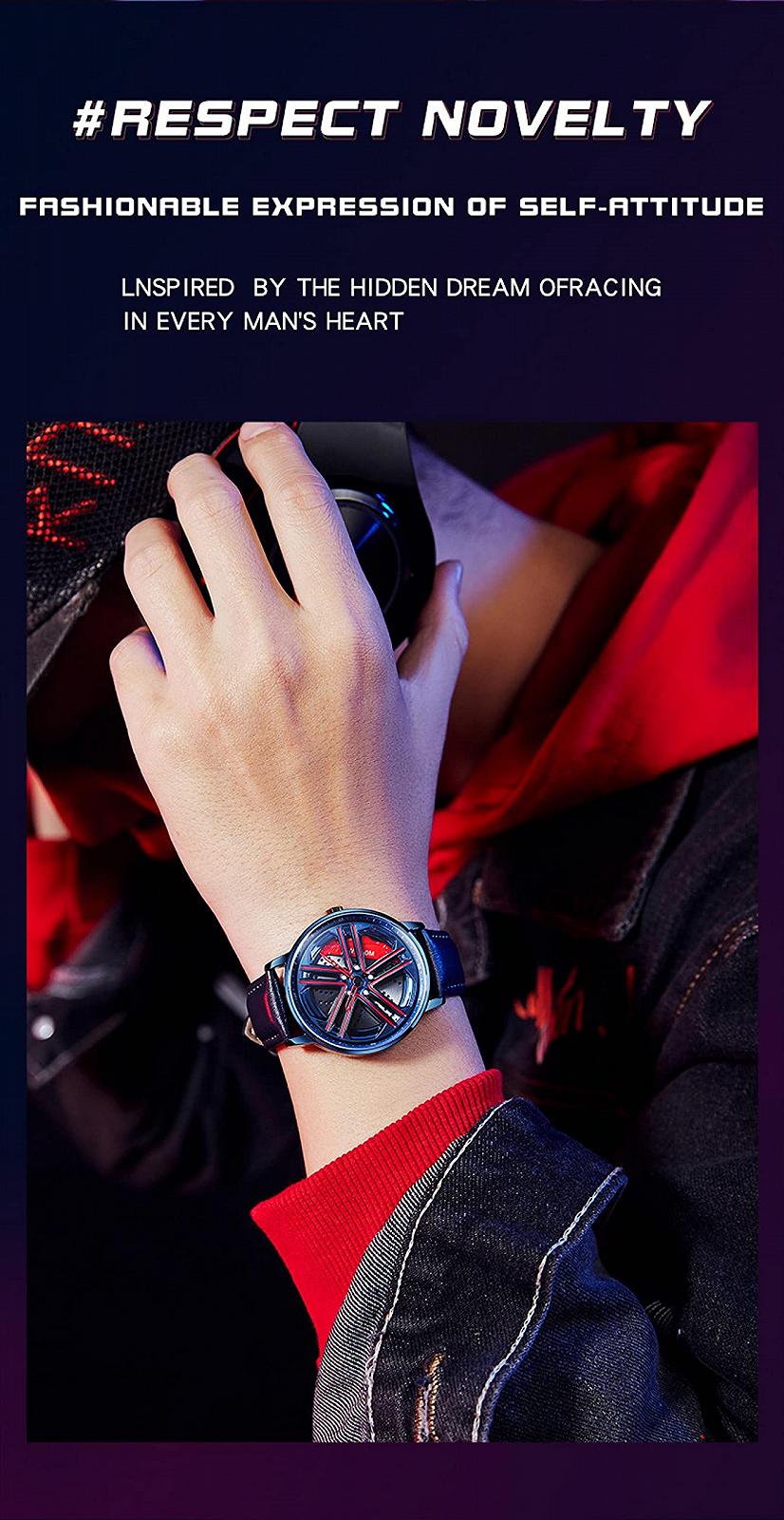 Годинник RWXCOW Чоловічий Автоматичний Водонепроникний Кварцовий Для Автоспорту Титан Нержавіюча сталь / Шкіряний ремінець, фото №7