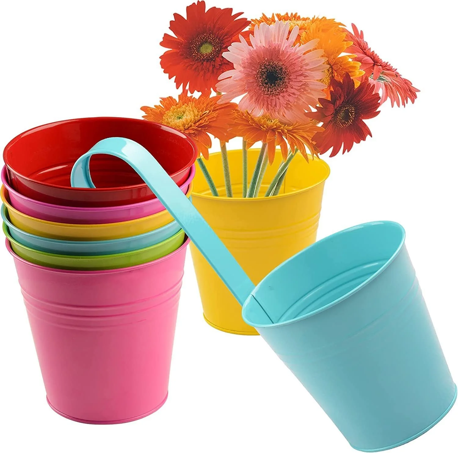 Набір підвісних квіткових горщиків DRULINE 6 шт. металеві зі знімними гачками Різнокольоровий, фото №6