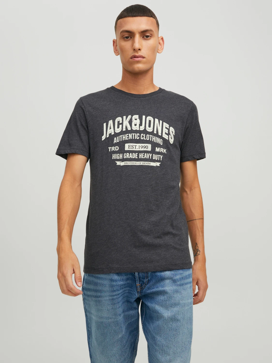 Футболка Jack&Jones JJEJEANS TEE SS O-NECK NOOS 22/23 12210949 Tёмный Меланж 2XL, фото №1