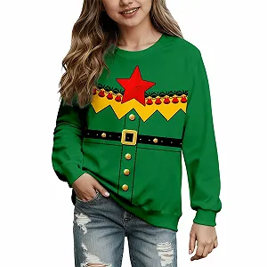 Дитячий різдвяний світшот для дівчат, з довгими рукавами, з мультяшним принтом, з круглим вирізом - Фото 1