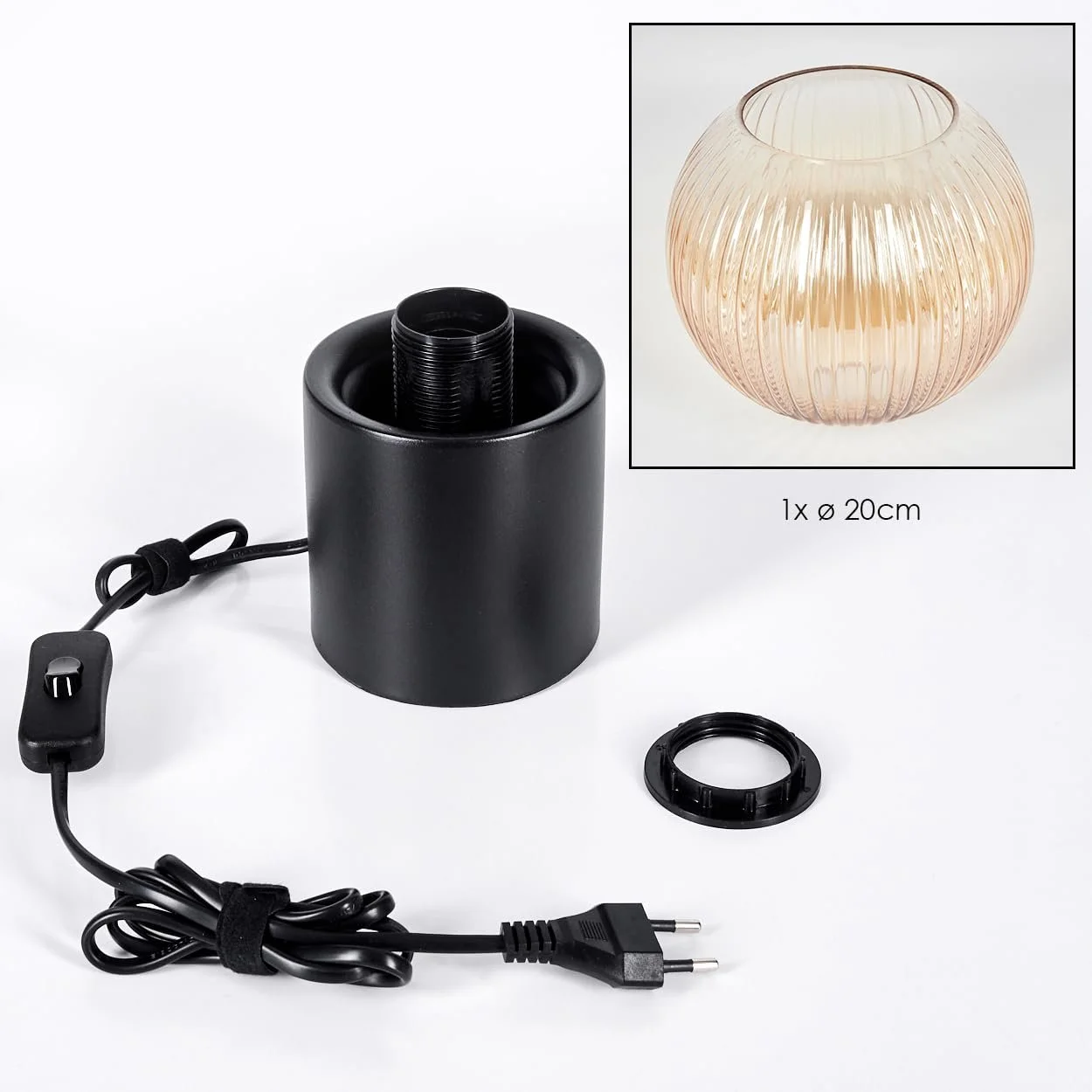 Настільна лампа HOFSTEIN Koyoto E27 20 см Чорний/Бурштиновий/Прозорий, фото №5