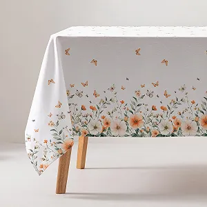 Скатертина GAMUSI Бавовняна Прямокутна 160x200см Плямистійка Квіткова Бежева - Фото 1