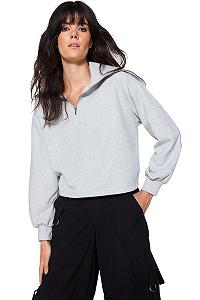 Женский свитшот прямого кроя с длинными рукавами свободного стиля TRENDYOL synthetic.ua - Фото 1