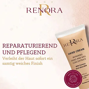 Крем для рук Renora Восстанавливающий концентрат для рук и ногтей с органическим кокосовым молоком, алоэ вера, оливковым маслом и мочевиной 75 мл synthetic.ua - Фото 1