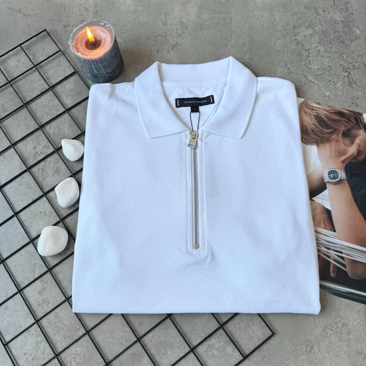 Мужское белое поло Tommy Hilfiger брендовая футболка с воротником Томми стильная рубашка коротким рукавом, фото №6