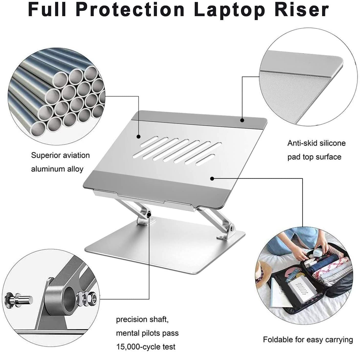 Підставка для ноутбука Konsol, складана, регульований кут нахилу, легка та міцна алюмінієва, сумісна з ноутбуками до 17 дюймів, срібляста, фото №5 Підставка для ноутбука Konsol, складана, регульований кут нахилу, легка та міцна алюмінієва, сумісна з ноутбуками до 17 дюймів, срібляста, фото №5