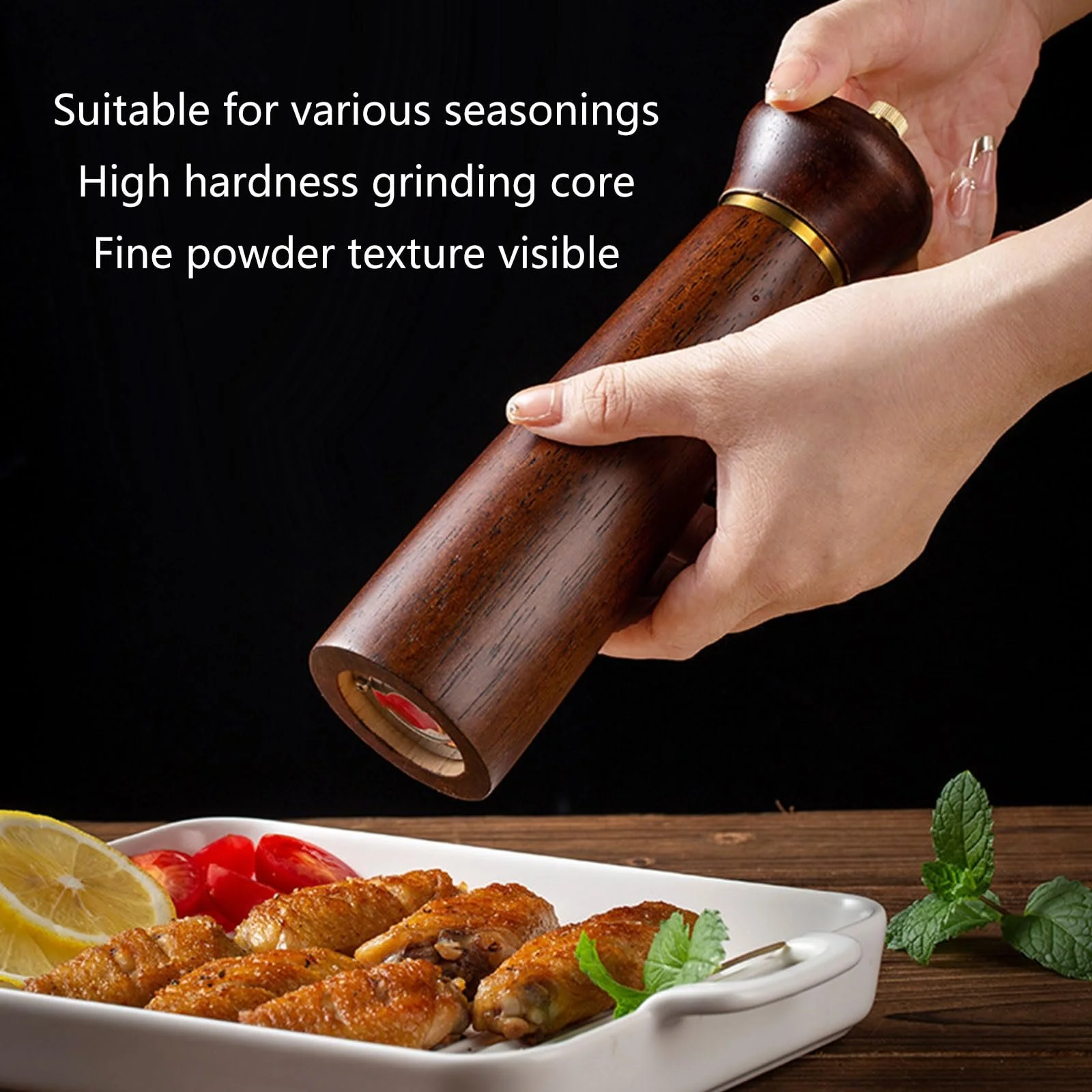 Млин для морської солі та чорного перцю з натурального дерева, ручний, практичний, фото №8