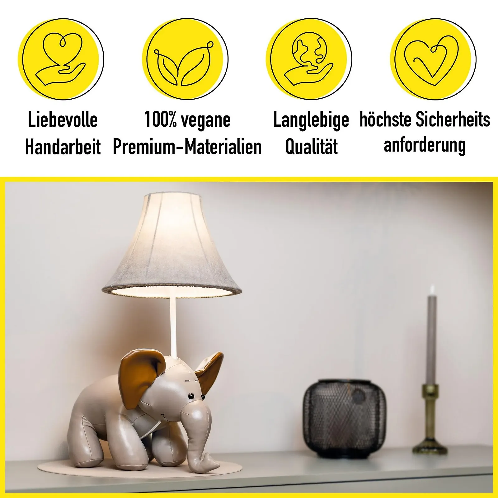 Настільна лампа Happy Lamps Bobby The Elephant LED декоративна веганська шкіра ручної роботи 48 см Сіра, фото №6