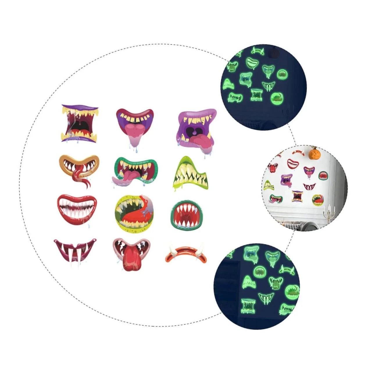 Наклейки на стіну UKCOCO Хелловін Рот монстра Мультяшні Світяться в темряві 2 шт., фото №4