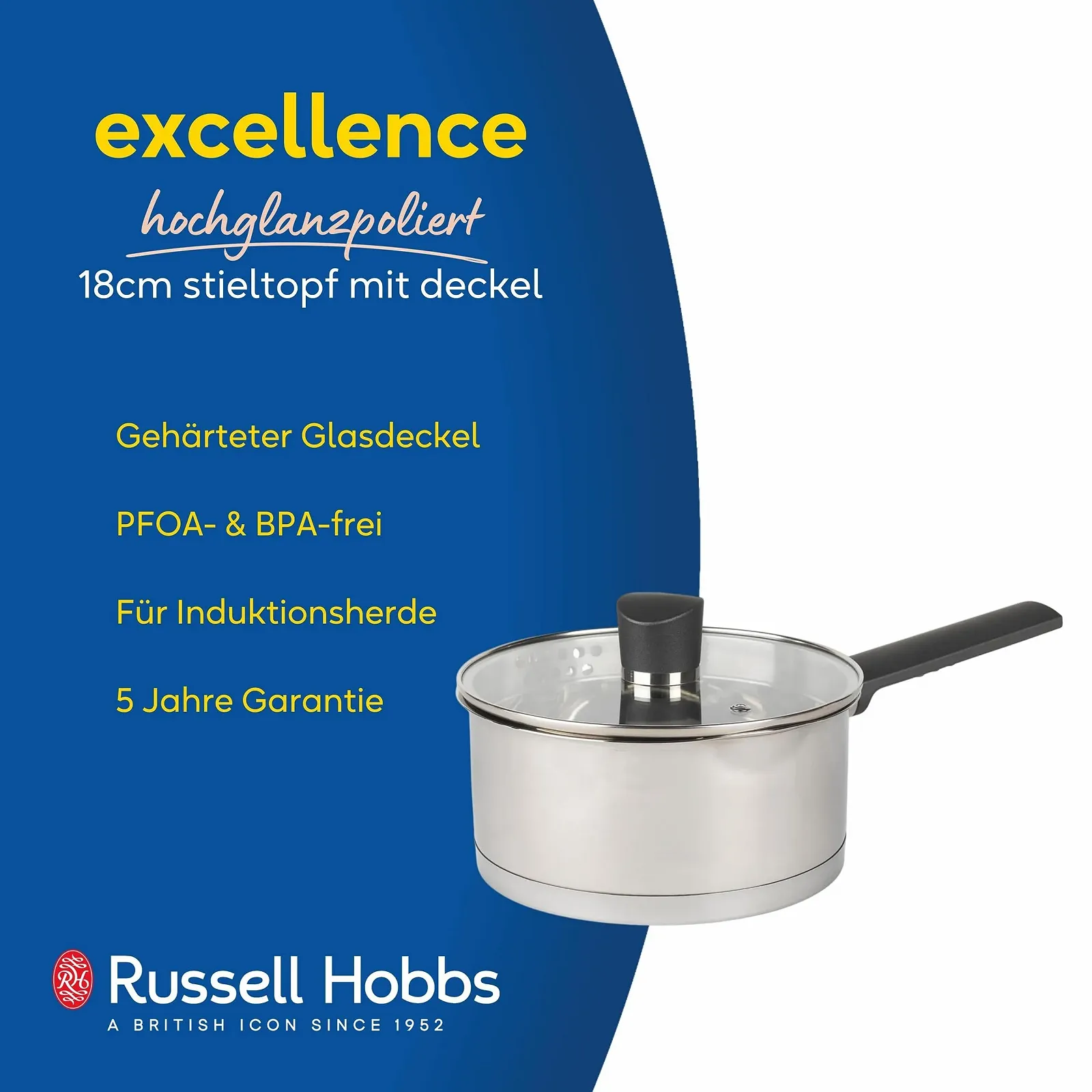 Кастрюля Russell Hobbs Excellence 18 см с крышкой 2 L Серебристый, фото №2 Кастрюля Russell Hobbs Excellence 18 см с крышкой 2 L Серебристый, фото №2