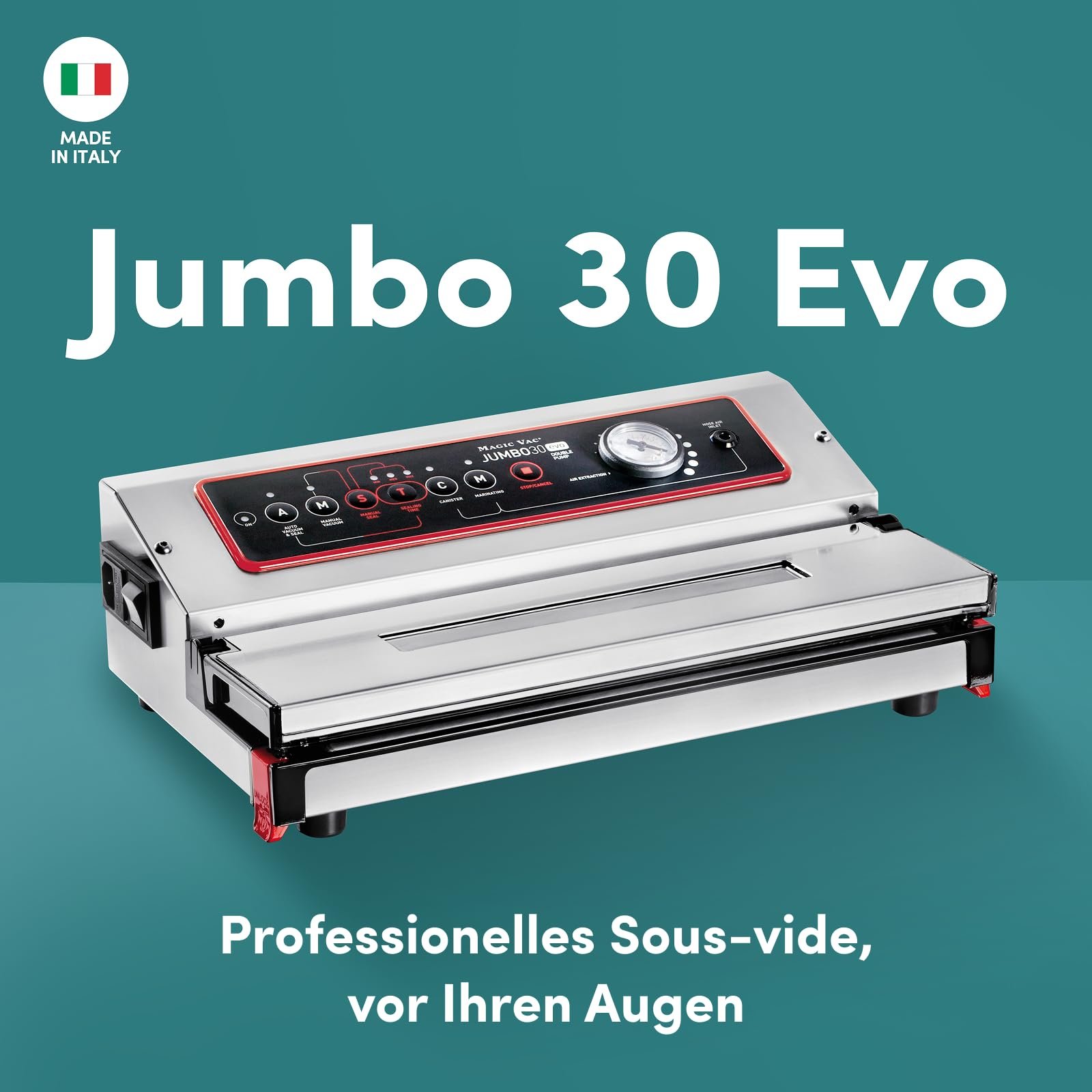 Вакуумный упаковщик Magic Vac Jumbo 30evo 800 mBar, нержавеющая сталь (нержавеющая сталь, 800 мбар, 415 мм, 245 мм, 125 мм, 5 кг), фото №2
