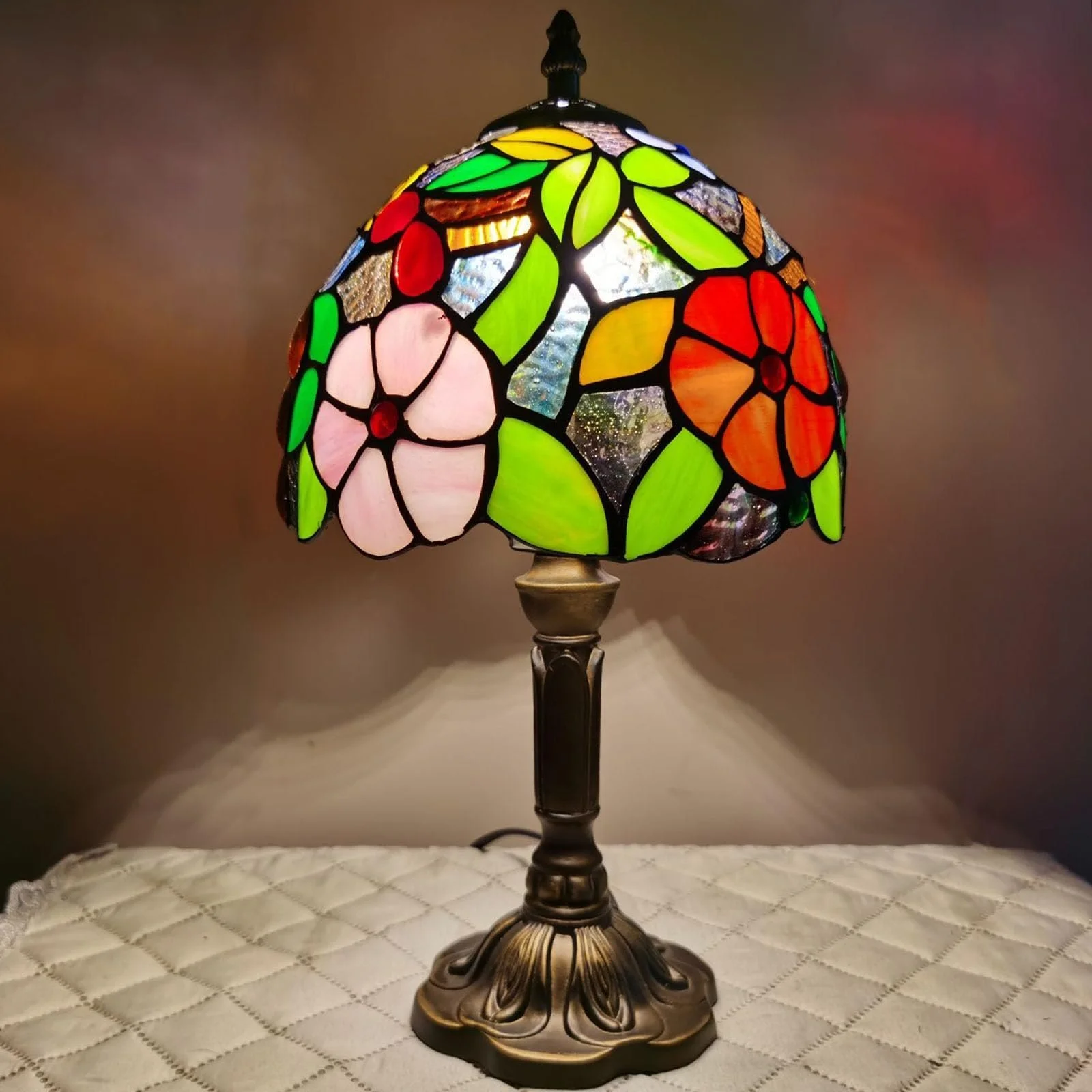 Настільна лампа Tiffany Retro Small E27 LED Квітковий та виноградний візерунок Кольорова, фото №2