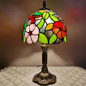 Настільна лампа Tiffany Retro Small E27 LED Квітковий та виноградний візерунок Кольорова synthetic.ua - Фото 1