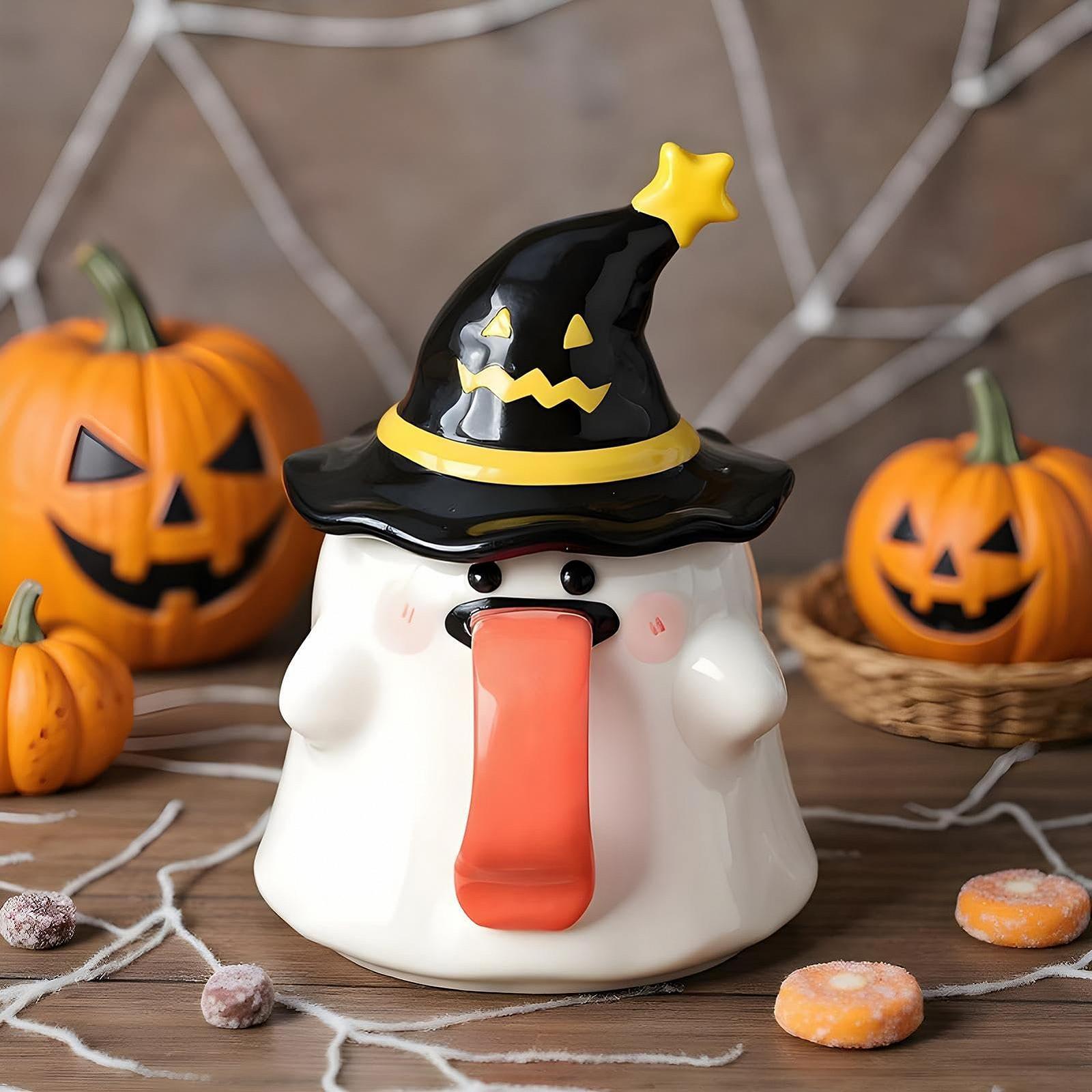Кружка Halloween Для детей Милая кружка с крышкой 450 мл Керамическая кружка в форме привидения с крышкой, фото №6