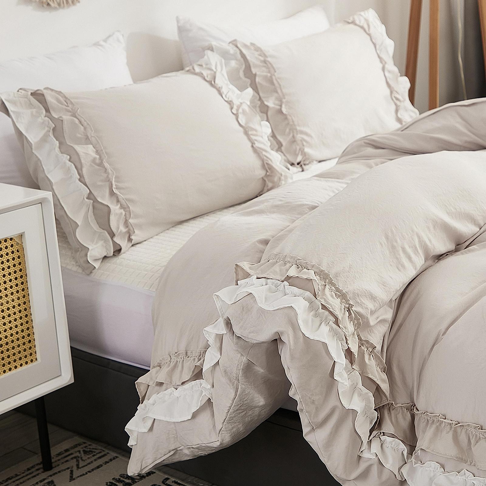 Постільна білизна Getiya з оборками Romantic 135 x 200 см, бежева (1 наволочка 80 x 80 см), фото №2