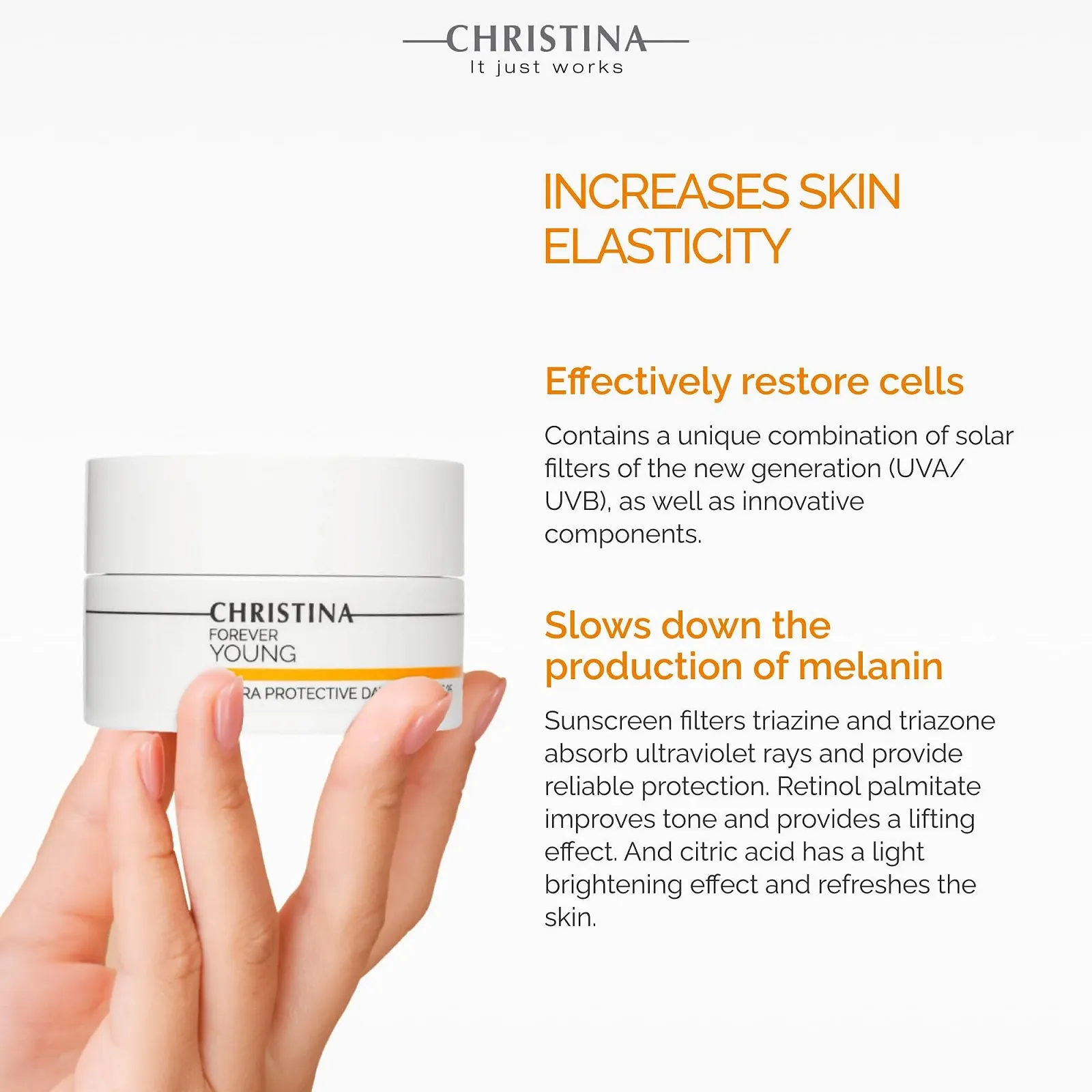Денний захисний зволожувальний крем для обличчя Christina Forever Young Hydra Protective SPF 25 50 мл, фото №2 Денний захисний зволожувальний крем для обличчя Christina Forever Young Hydra Protective SPF 25 50 мл, фото №2
