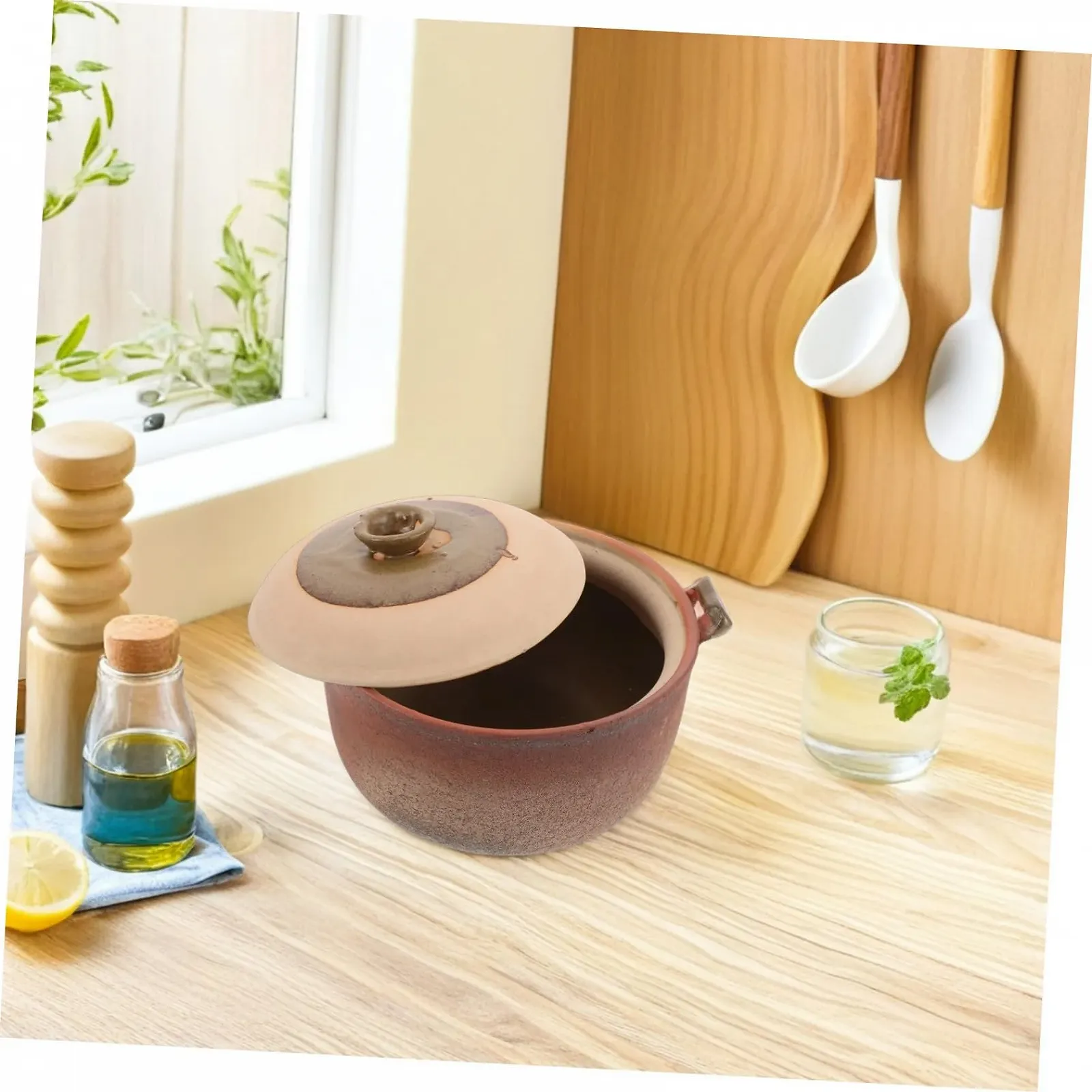 Горшок глиняный с ручкой неглазурованный термостойкий для тушения и супов, фото №6