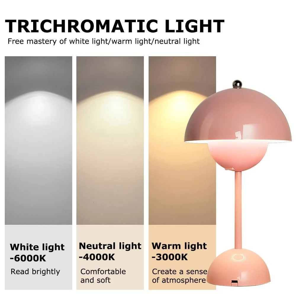 Настільна лампа Flowerpot Mushroom акумуляторна сенсорна USB Рожева, фото №4