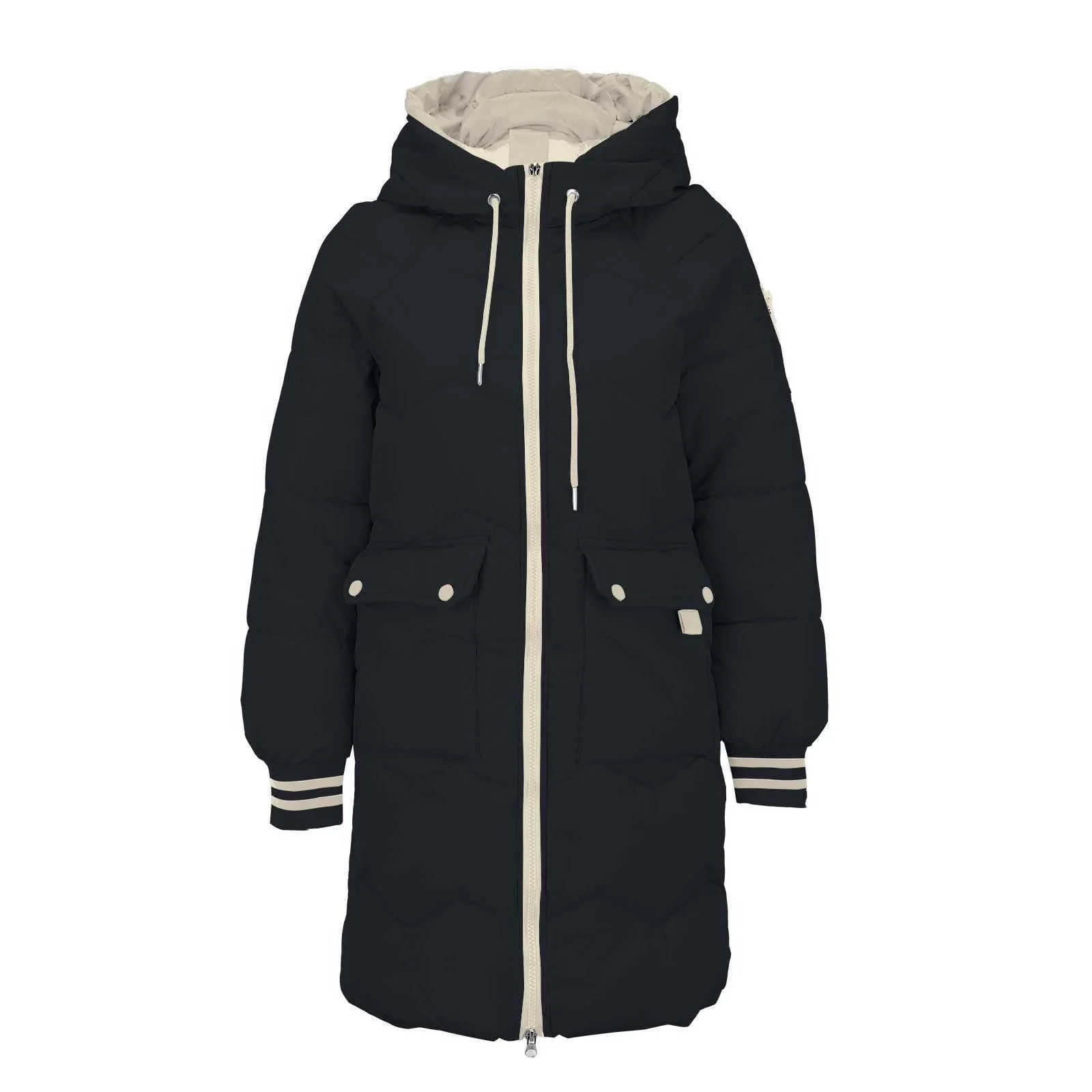 Длинная зимняя стеганая куртка с капюшоном, меховым воротником, фото №5